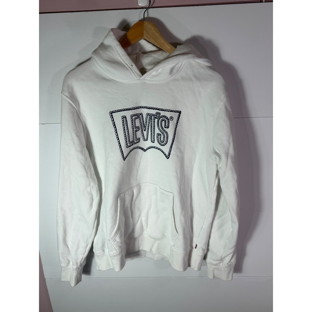 Levis Mens White Rope Batwing Logo Pullover Hoodie Sweatshirt Medium Standard